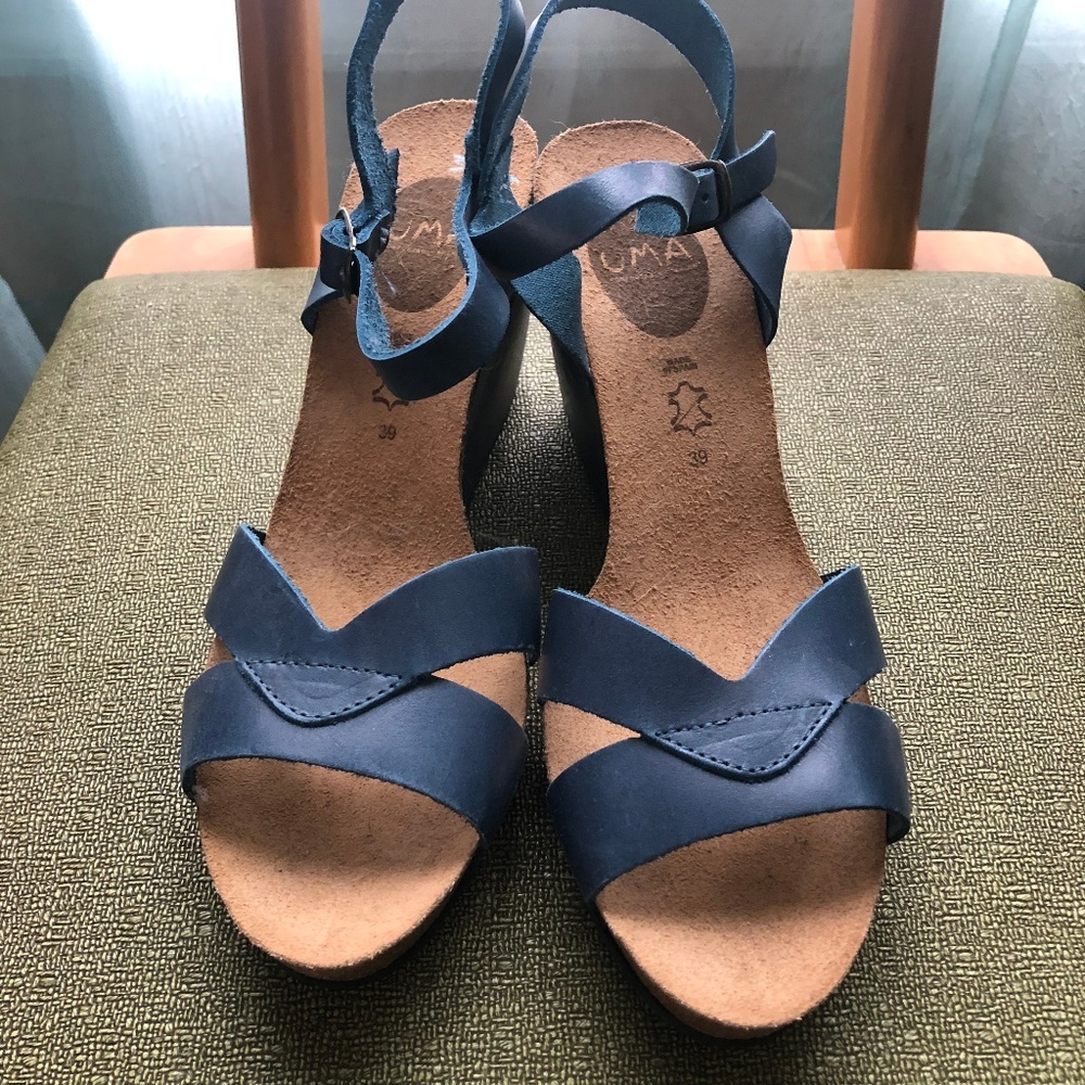 BRAND NEW Blue Leather Wedge Made in Spain